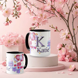 Caneca Celebração Personalizada de Balões de Aniversário 