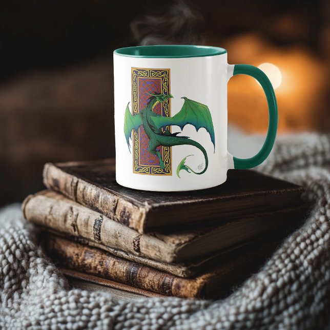 Caneca Celtic Knot Trabalha Dragão Verde Roxo (Criador carregado)