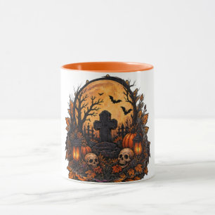Caneca Cemitério Assombrado ao Luar Gótico Halloween