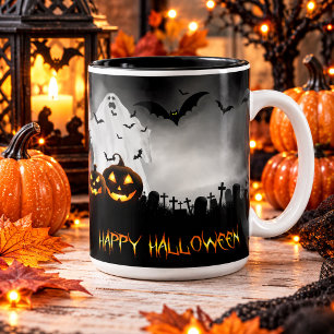 Caneca Cemitério de Halloween, Fantasmas Jack-o-lanterns