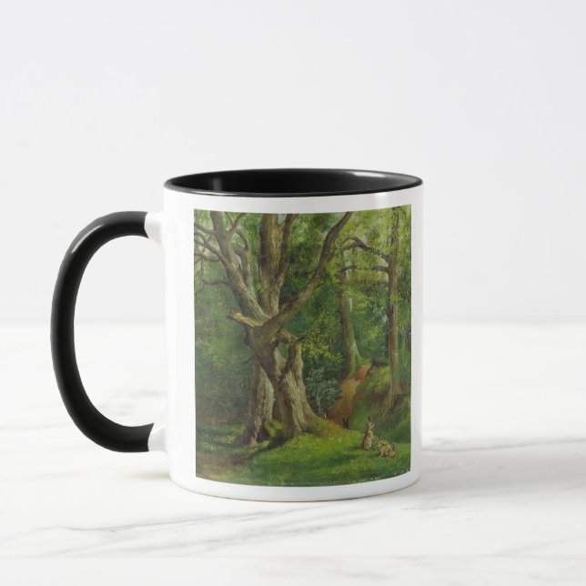 Caneca Cena com coelhos, 1862 da floresta (óleo em (Esquerda)