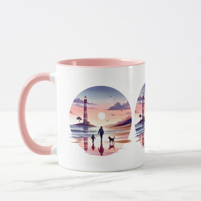 Caneca Cena Costeira do Farol Sunset Walk (Esquerda)