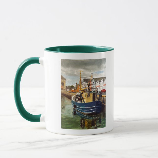Caneca Cena da Cidade de Galway Irlanda Barco de Pesca (Esquerda)
