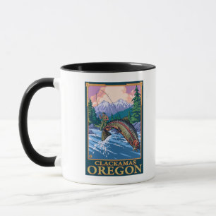 Caneca Cena da pesca com mosca - Clackamas, Oregon