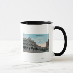 Caneca Cena da rua principal com carruagems do cavalo e