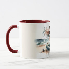 Caneca Cena de aquarela costeira do Farol da Sereia