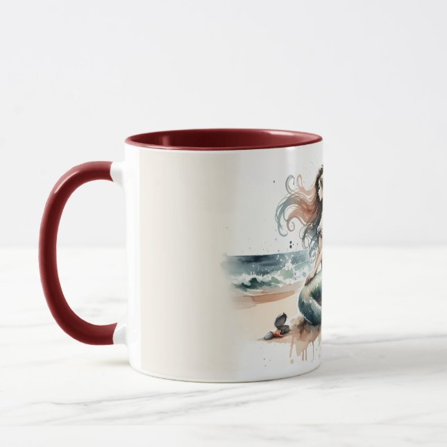 Caneca Cena de aquarela costeira do Farol da Sereia (Esquerda)