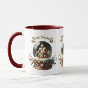 Caneca Cena de Cabana de Natal Aconchegante em Globo de N
