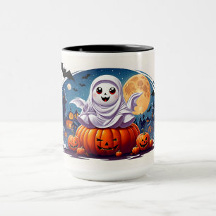 Caneca Cena de Dia das Bruxas Bonita
