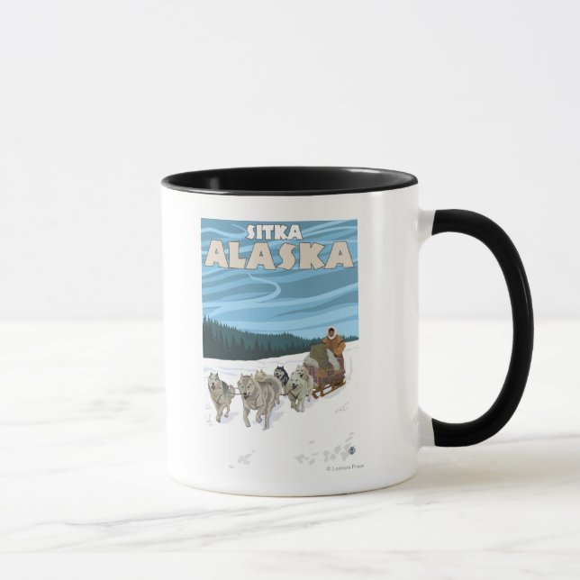 Caneca Cena de Dormência de Cachorro - Sitka, Alasca (Direita)
