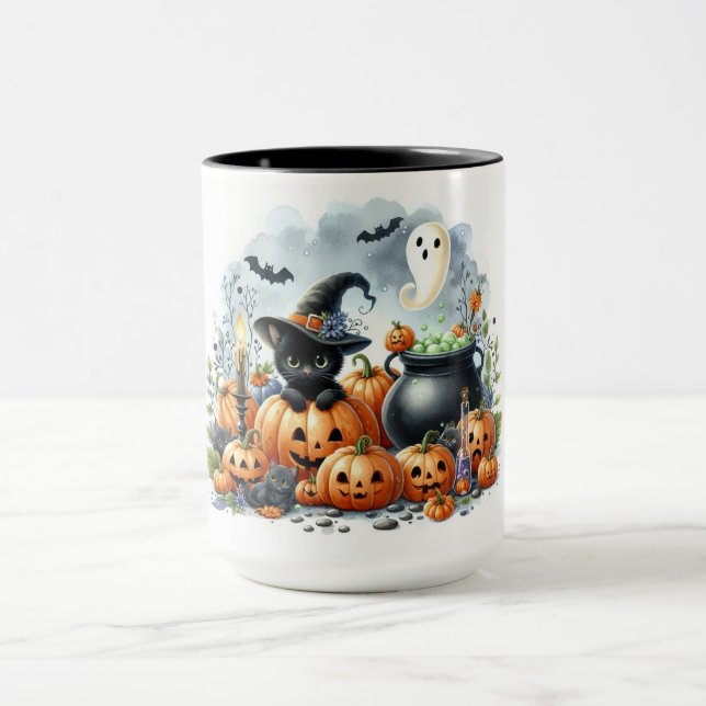 Caneca Cena de Halloween Fofo Feliz (Centro)