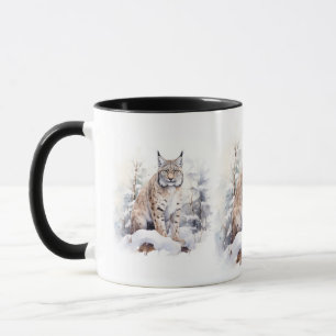 Caneca Cena de Natal com um gato Lynx
