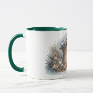 Caneca Cena de Natividade Russa com Florais de inverno