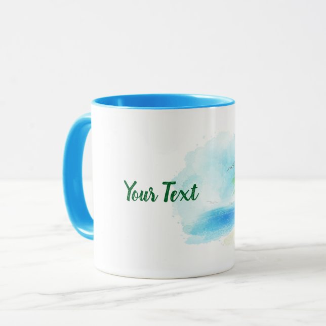 Caneca Cena de praia de aquarela personalizável (Frente Esquerda)