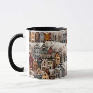 Caneca Cena de Vila de Inverno Cidade Nevada Aconchegante