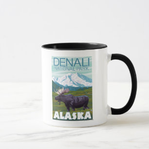 Caneca Cena dos alces - parque nacional de Denali, Alaska