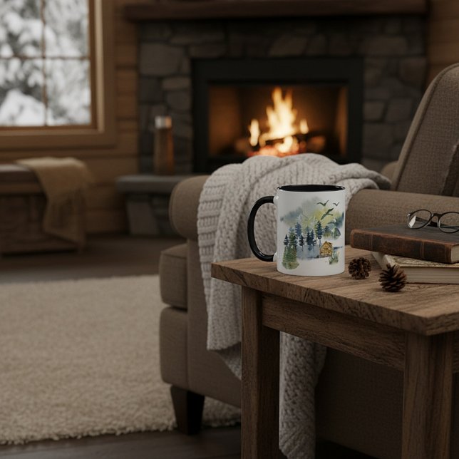 Caneca Cena florestal em aquarela (Criador carregado)