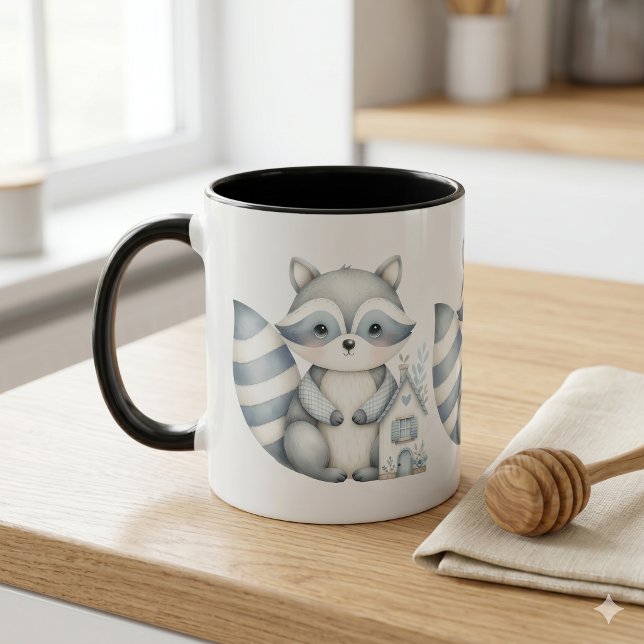 Caneca Cena Pastel da Floresta com Casa de Raccoon Neutra (Pastel Raccoon Cottage Neutral Woodland Scene Mug)