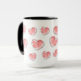 Caneca Cerâmica de Coração Rosa em Aquarela Fofa