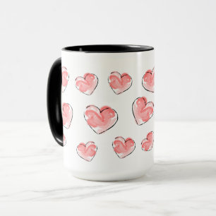 Caneca Cerâmica de Coração Rosa em Aquarela Fofa