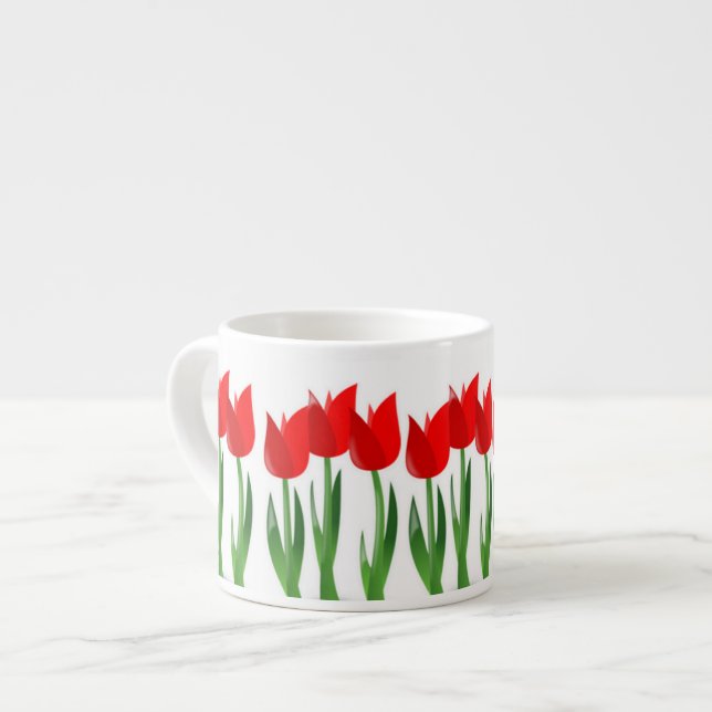 Caneca cerâmica do café das tulipas vermelhas (Frente Esquerda)