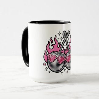 Caneca Cerejas Cromadas Prateadas em Chamas - Y2K 