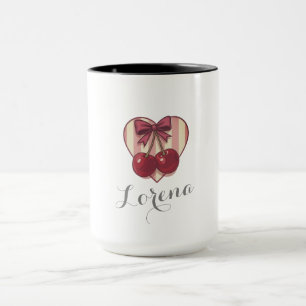 Caneca Cerejas Retro com Design de Coração e Laço Fofo Vi