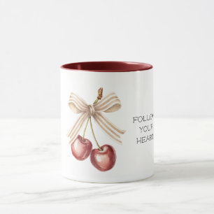Caneca Cerejas Vermelhas com Laço de Listras Creme e Bran