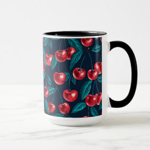 Caneca Cerejas vermelhas em azul escuro