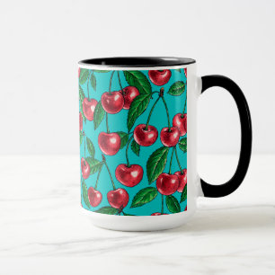 Caneca Cerejas vermelhas em turquesa