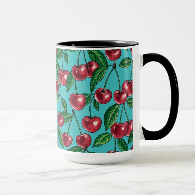 Caneca Cerejas vermelhas em turquesa (Direita)