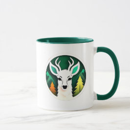 Caneca Cerf blanc stylisée sur fond d'une forêt.