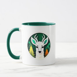 Caneca Cerf blanc stylisée sur fond d'une forêt.