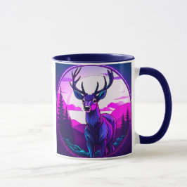 Caneca Cerf majestueux en paysage néon.