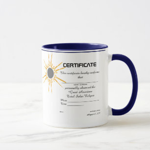 Caneca Certificado de observador Solar Eclipse Excelente