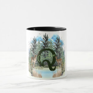 Caneca Cervo Aquarela Letra Monograma Personalizado Q
