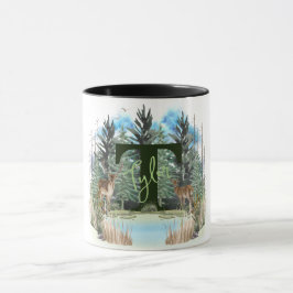 Caneca Cervo em Aquarela Letra de Monograma Personalizado