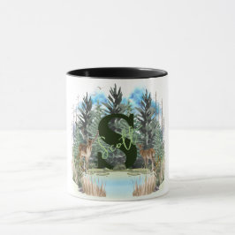 Caneca Cervo em Aquarela Letra de Monograma Personalizado