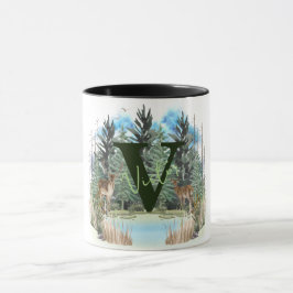 Caneca Cervo em Aquarela Letra de Monograma Personalizado