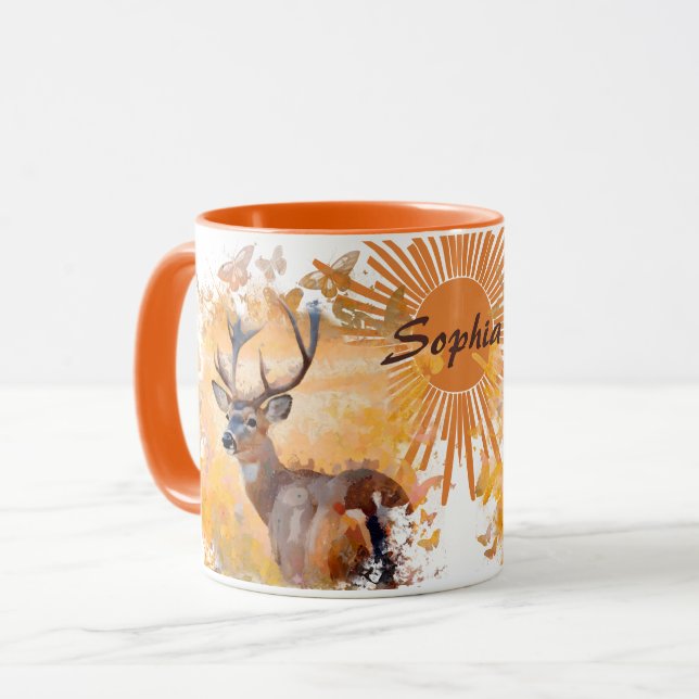 Caneca Cervo Majestoso em um Campo de Flores Silvestres (Frente Esquerda)