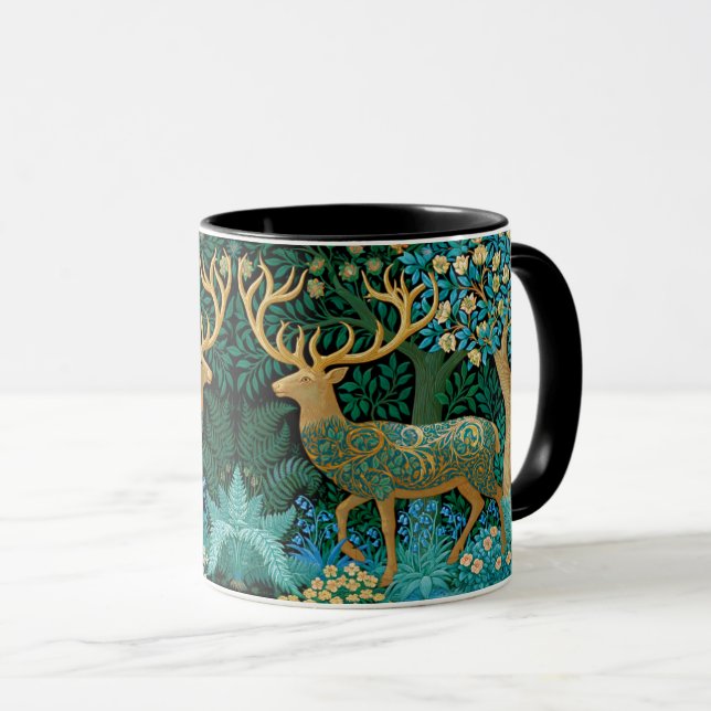 Caneca Cervos & Floresta Pintura Estilo William Morris Ar (Frente Esquerda)
