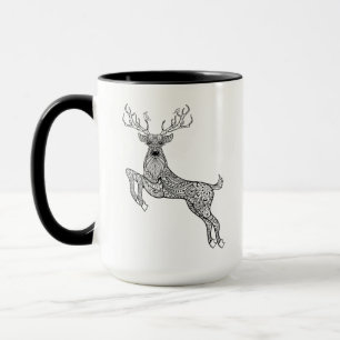 Caneca Cervos Horned mágicos com Doodle dos pássaros