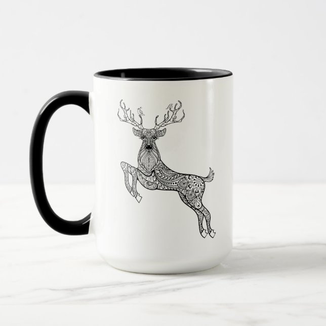 Caneca Cervos Horned mágicos com Doodle dos pássaros (Esquerda)