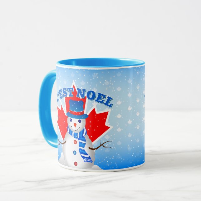 Caneca C'EST NOEL Canadian Maple Leaf Snowman Natal (Frente Esquerda)