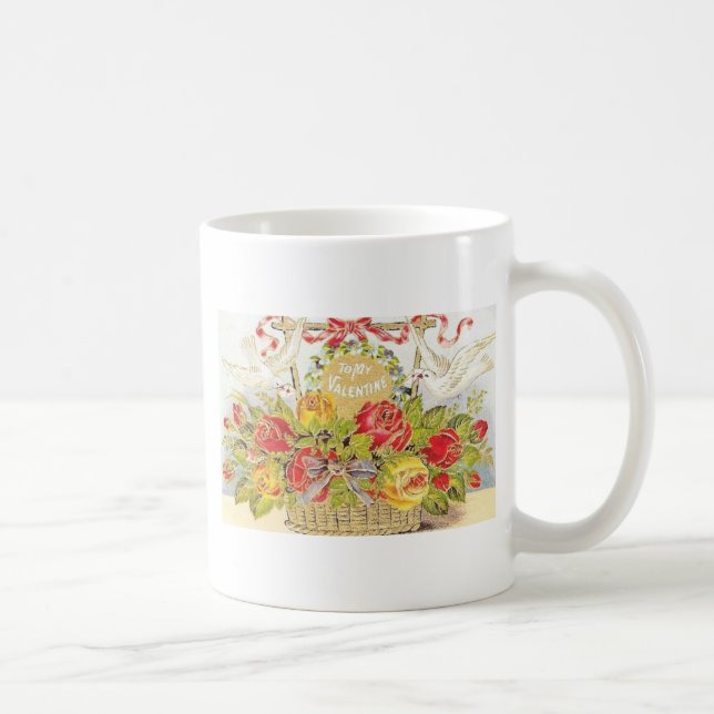 Caneca Cesta bonita das pombas & dos rosas dos namorados (Direita)