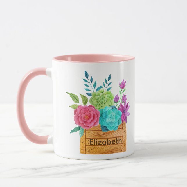 Caneca Cesta de Flores Monograma Aquarela  (Esquerda)