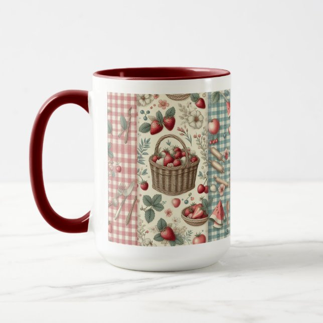 Caneca Cesta de Frutas Gingham Diversão (Esquerda)