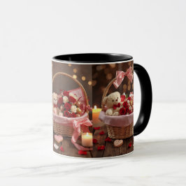 Caneca Cesta Romântica de Teddy Rosa Manhã de São Valentã