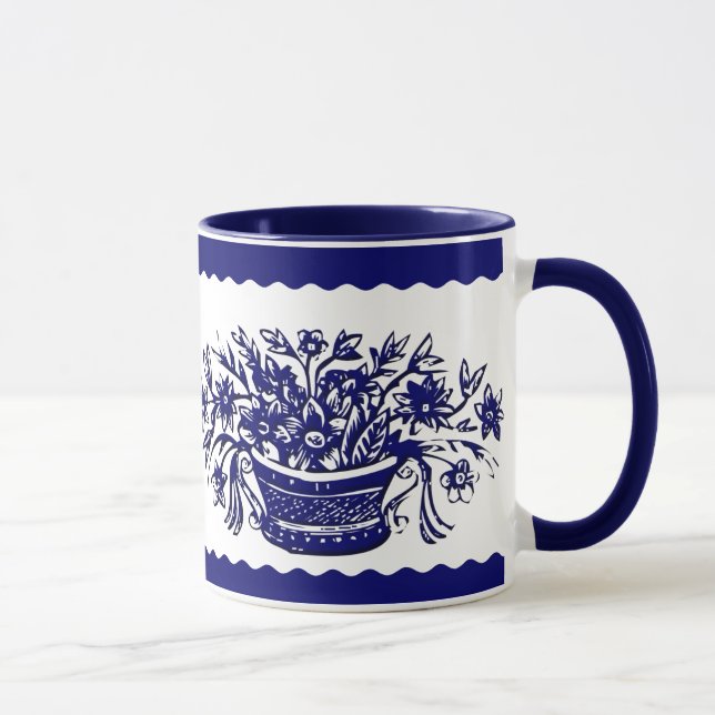 Caneca Cesto de Flor e Mata-Borda Azul e Branca (Direita)