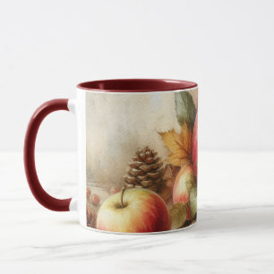 Caneca Cesto de maçãs com a mesa de vindima